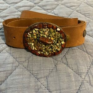 Vintage Leatherrock Leather Belt with Stone Embellished Buckle